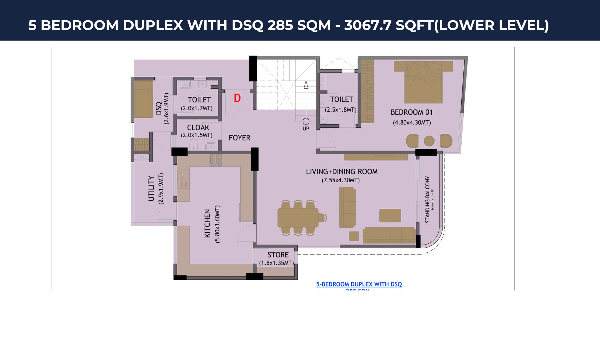 5 BEDROOM DUPLEX WITH DSQ 285 SQM - 3067.7 SQFT(LOWER LEVEL)