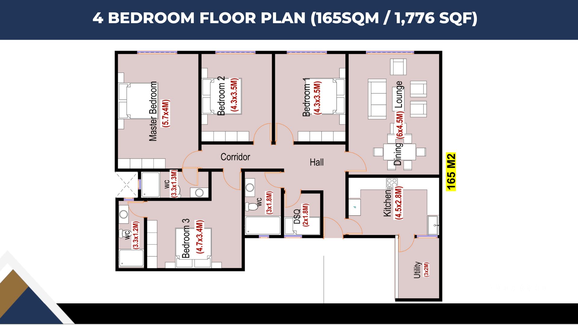 4 BEDROOM FLOOR PLAN (165SQM / 1,776 SQF)
